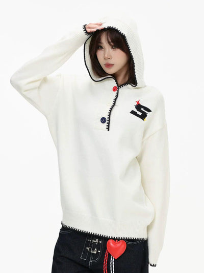 Color Half- Buttoned Hooded Sweater Korean Street Fashion Sweater By INS Korea Shop Online at OH Vault