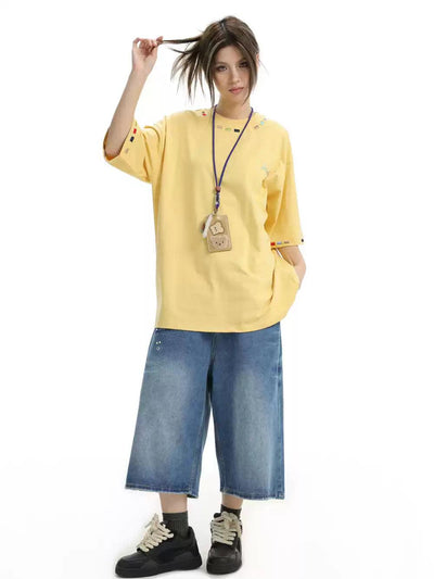 Color Bar Stitches Loose T-Shirt Korean Street Fashion T-Shirt By INS Korea Shop Online at OH Vault