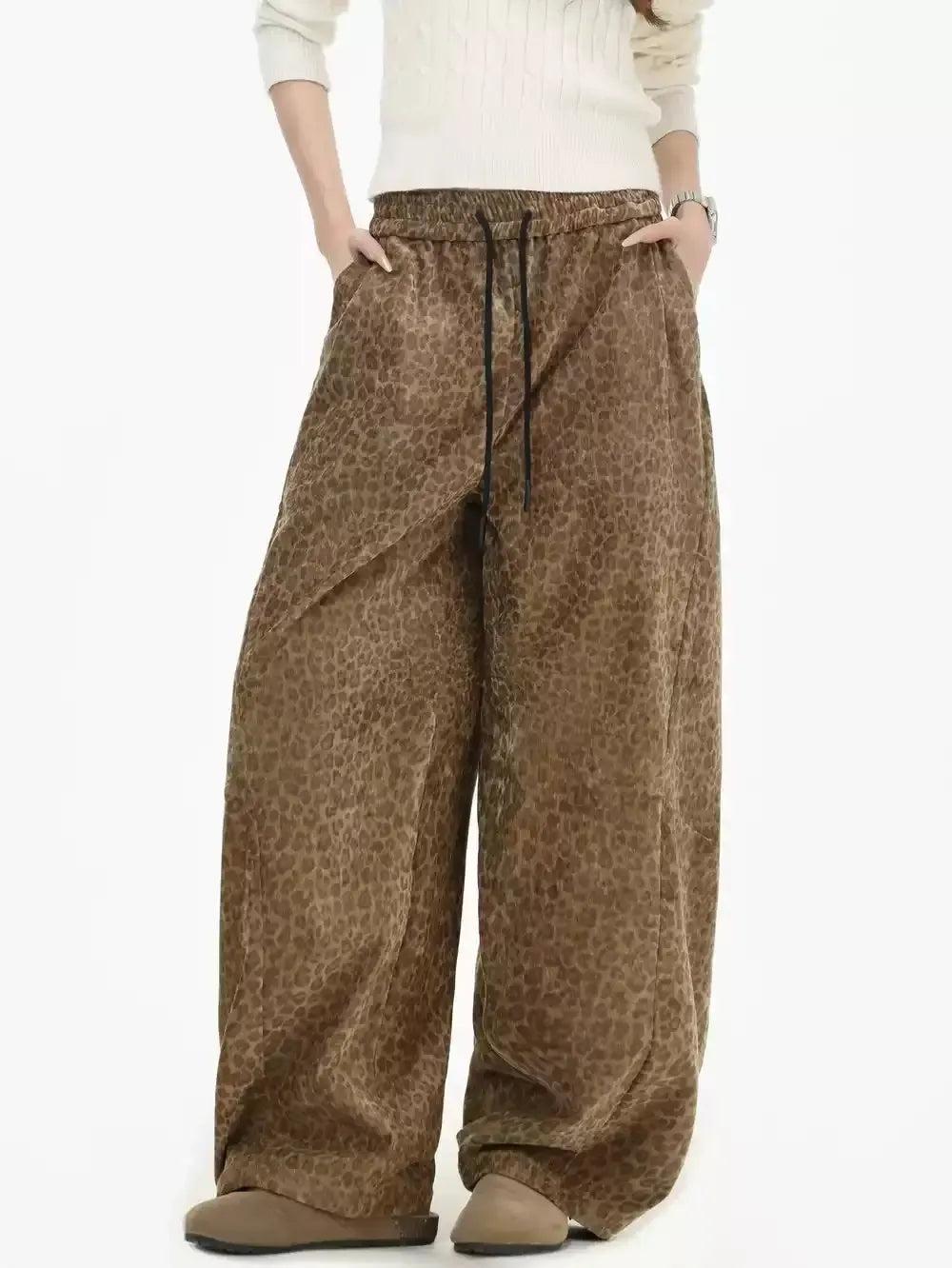 Drawstring Leopard Print Wide Pants Korean Street Fashion Pants By INS Korea Shop Online at OH Vault