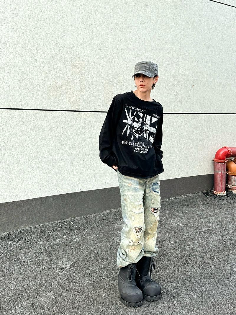 Faded Distressed Whiskers Jeans Korean Street Fashion Jeans By Ash Dark Shop Online at OH Vault