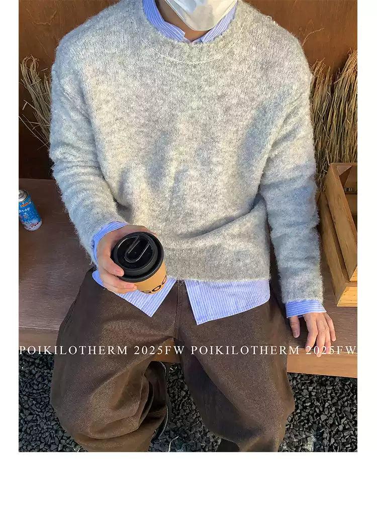 Fuzzy Textured Clean Fit Sweater Korean Street Fashion Sweater By Poikilotherm Shop Online at OH Vault