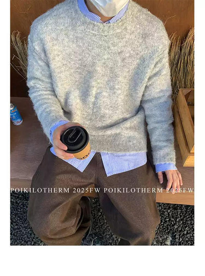 Fuzzy Textured Clean Fit Sweater Korean Street Fashion Sweater By Poikilotherm Shop Online at OH Vault