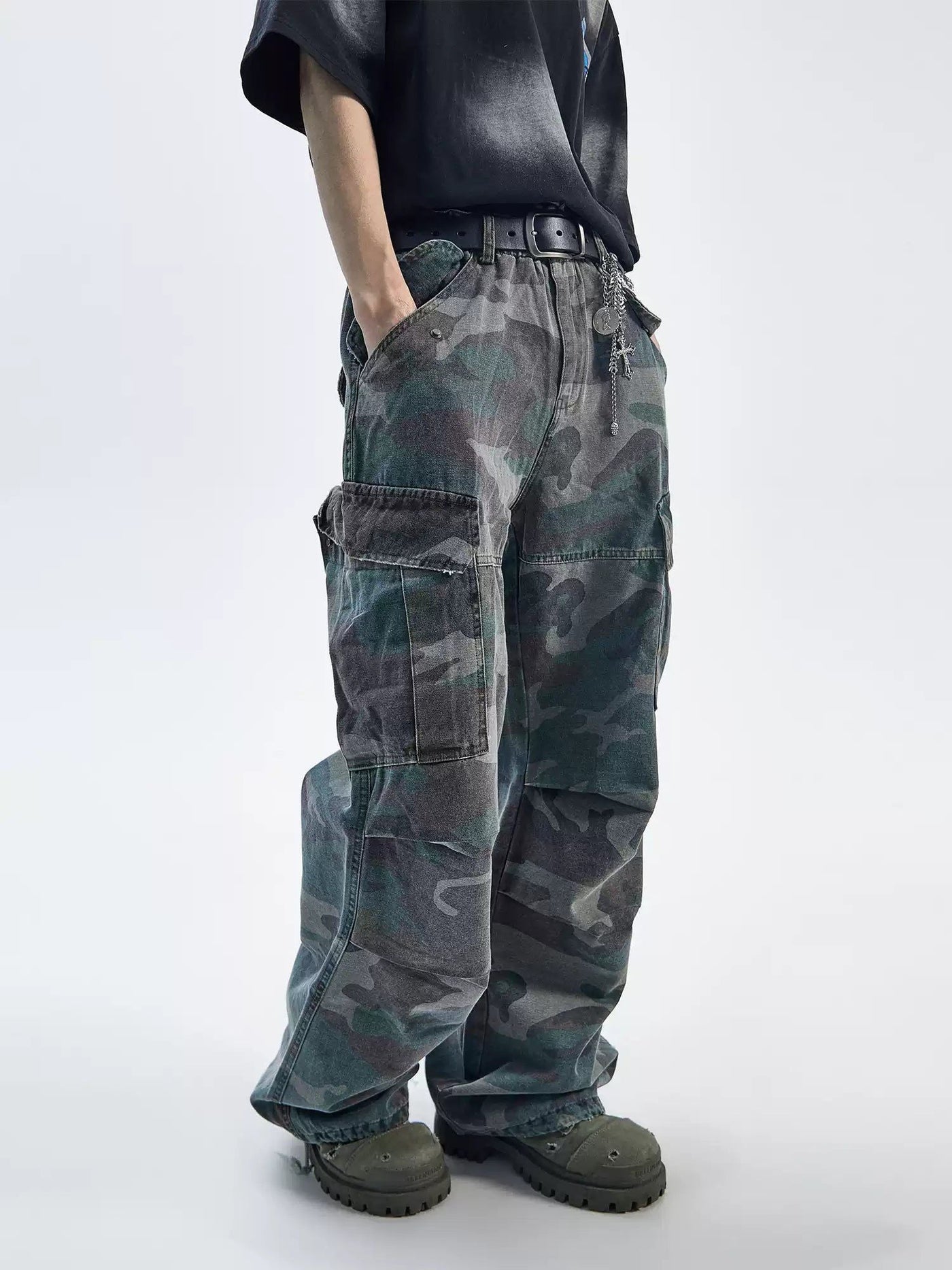 Multi-Pocket Camouflage Jeans Korean Street Fashion Jeans By Ash Dark Shop Online at OH Vault