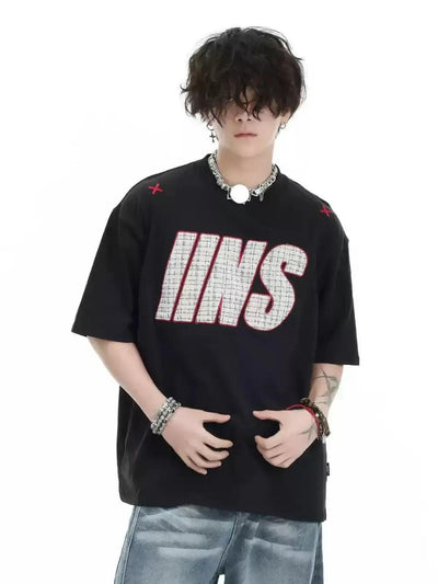 Patched & Embroidered Logo T-Shirt Korean Street Fashion T-Shirt By INS Korea Shop Online at OH Vault