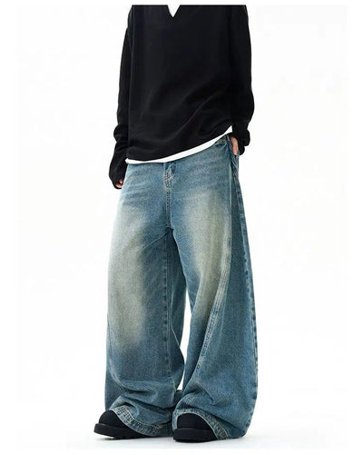 Faded Wide-Leg Scimitar Jeans Korean Street Fashion Jeans By A PUEE Shop Online at OH Vault