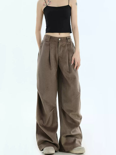 Textured & Pleated Straight Pants Korean Street Fashion Pants By INS Korea Shop Online at OH Vault