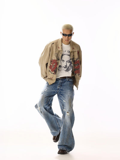 Distressed Lightning Pattern Jeans Korean Street Fashion Jeans By MEBXX Shop Online at OH Vault