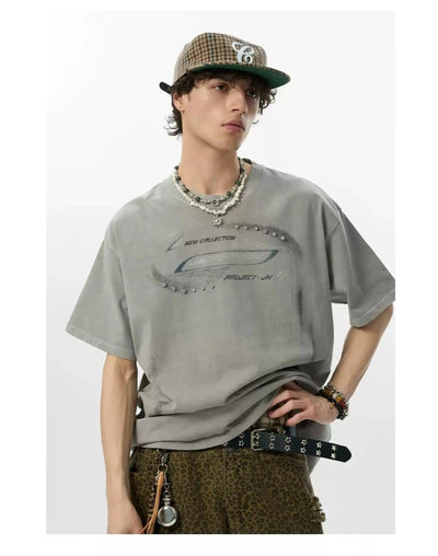 Distressed Letters Paint Smudged T-Shirt Korean Street Fashion T-Shirt By JHYQ Shop Online at OH Vault