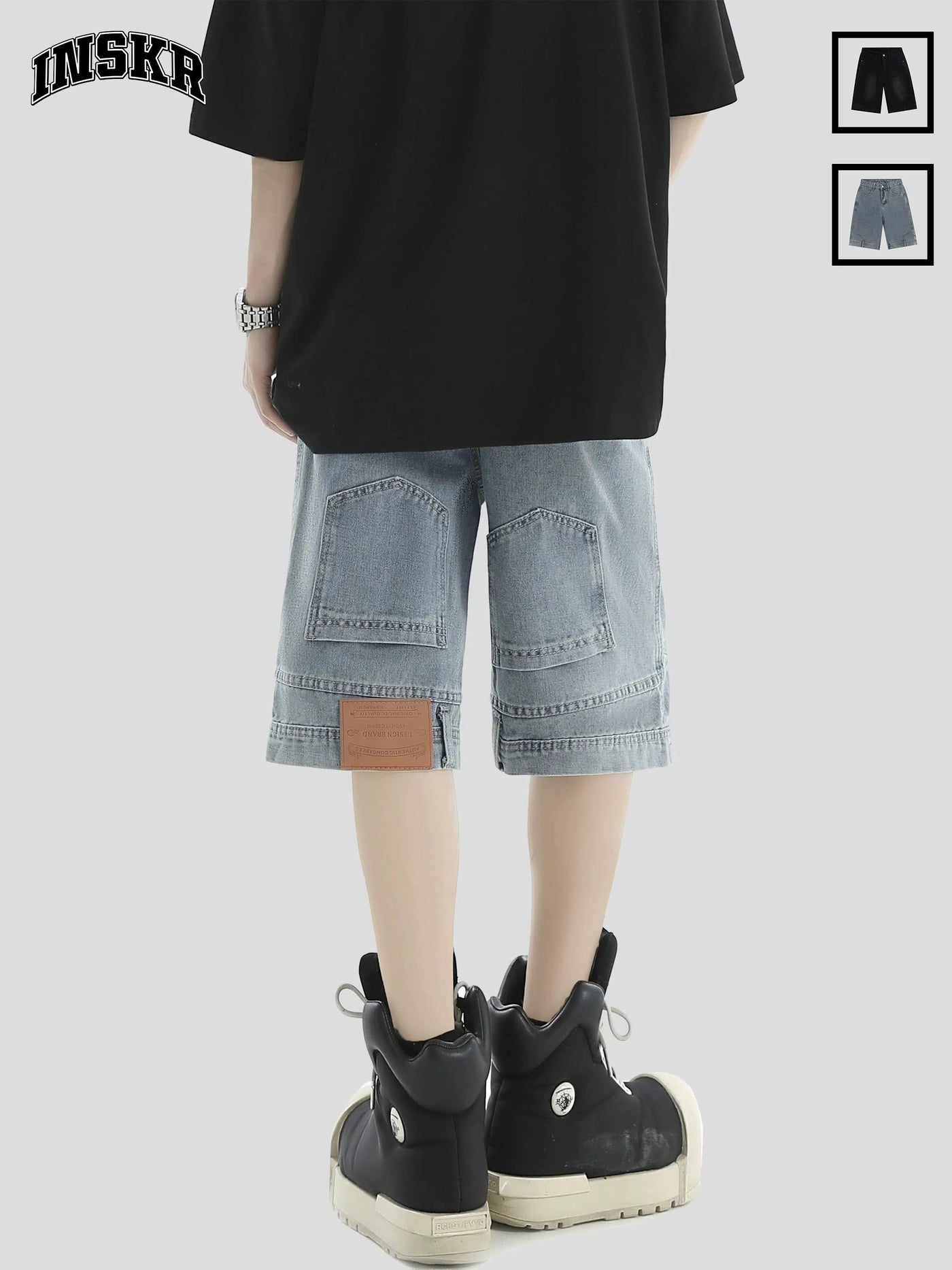 Washed Inverted Denim Shorts Korean Street Fashion Shorts By INS Korea Shop Online at OH Vault