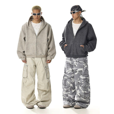 Striped Boxy Fit Zip-Up Hoodie Korean Street Fashion Hoodie By MEBXX Shop Online at OH Vault