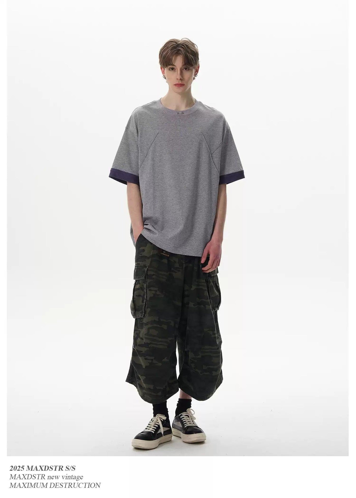 Contrast Sleeve Cuff T-Shirt Korean Street Fashion T-Shirt By MaxDstr Shop Online at OH Vault