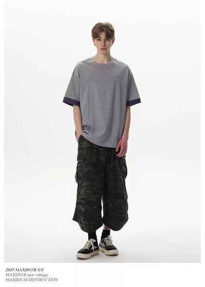 Contrast Sleeve Cuff T-Shirt Korean Street Fashion T-Shirt By MaxDstr Shop Online at OH Vault