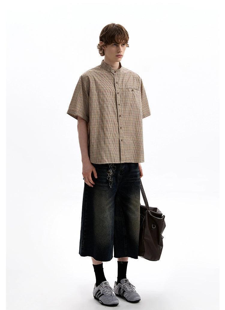 Stand Collar Plaid Shirt Korean Street Fashion Shirt By A PUEE Shop Online at OH Vault