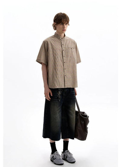 Stand Collar Plaid Shirt Korean Street Fashion Shirt By A PUEE Shop Online at OH Vault