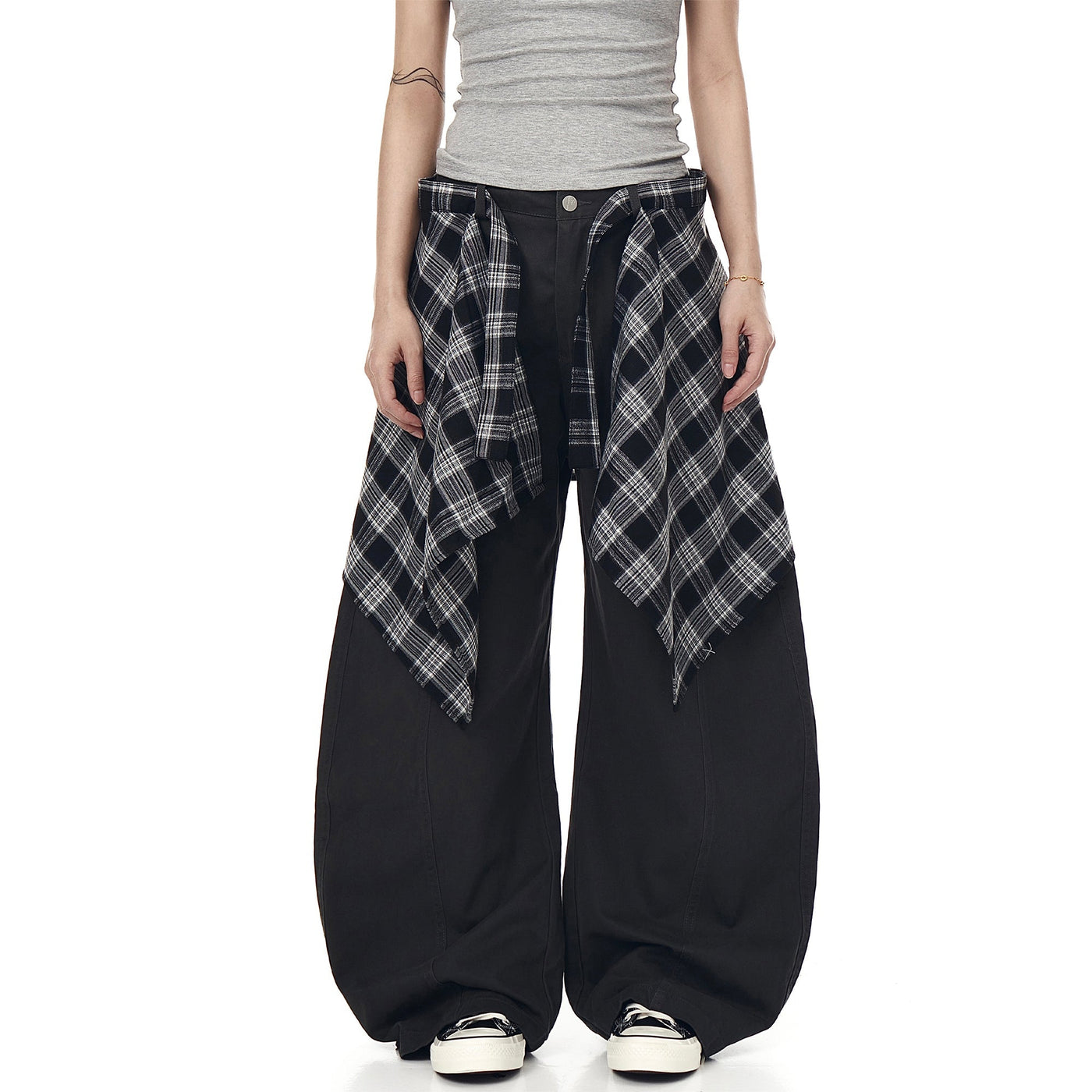 Detachable Plaid Skirt Cargo Pants Korean Street Fashion Pants By Blacklists Shop Online at OH Vault