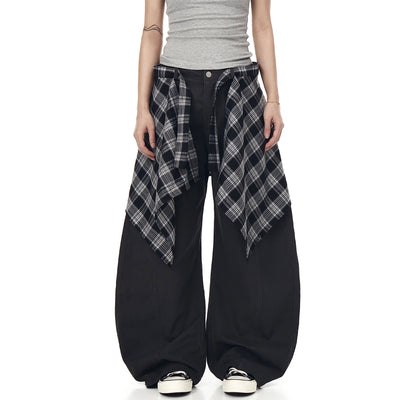 Detachable Plaid Skirt Cargo Pants Korean Street Fashion Pants By Blacklists Shop Online at OH Vault