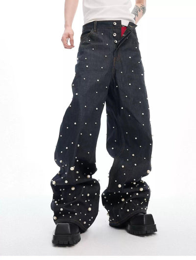Scattered Pearls Washed Jeans Korean Street Fashion Jeans By Argue Culture Shop Online at OH Vault