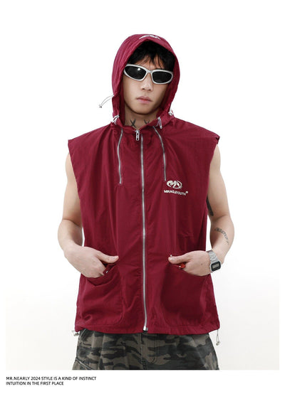 Zipper Detail Hooded Vest Korean Street Fashion Vest By Mr Nearly Shop Online at OH Vault