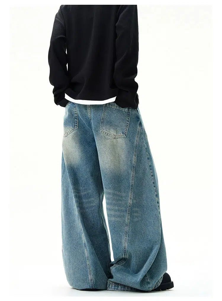 Faded Wide-Leg Scimitar Jeans Korean Street Fashion Jeans By A PUEE Shop Online at OH Vault