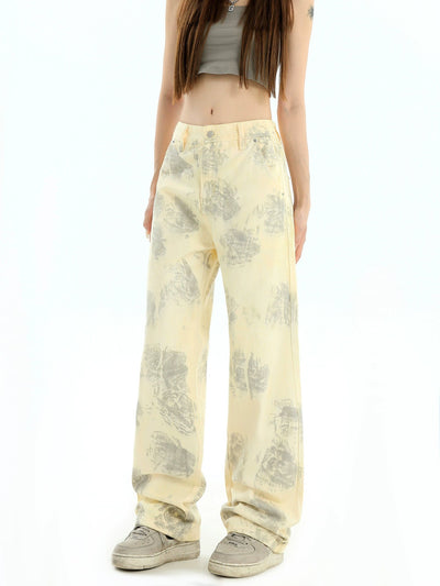 Washed Abstract Print Jeans Korean Street Fashion Jeans By INS Korea Shop Online at OH Vault