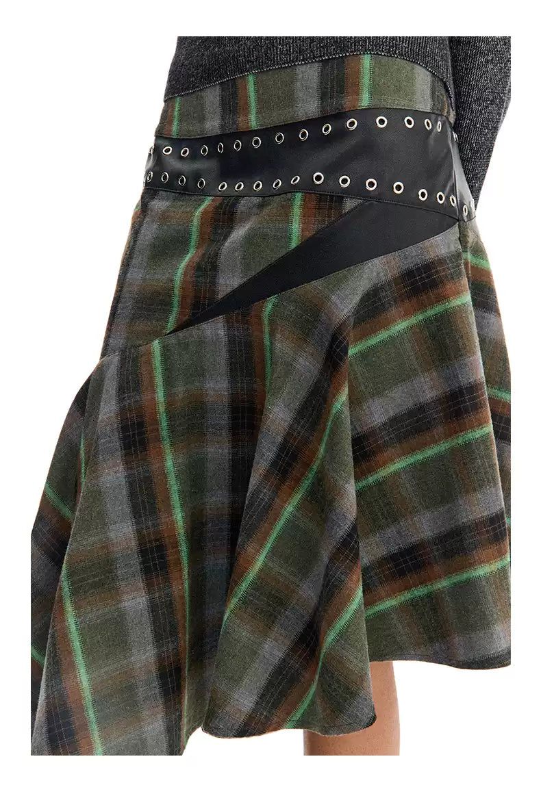 Spliced and Plaid Flowy Skirt Korean Street Fashion Skirt By Conp Conp Shop Online at OH Vault