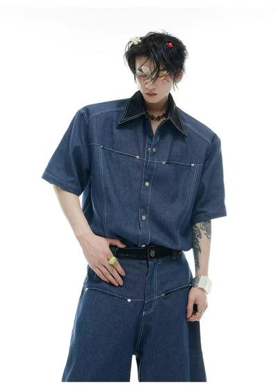 Structured Snap Buttons Denim Shirt & Jeans Set Korean Street Fashion Clothing Set By Argue Culture Shop Online at OH Vault