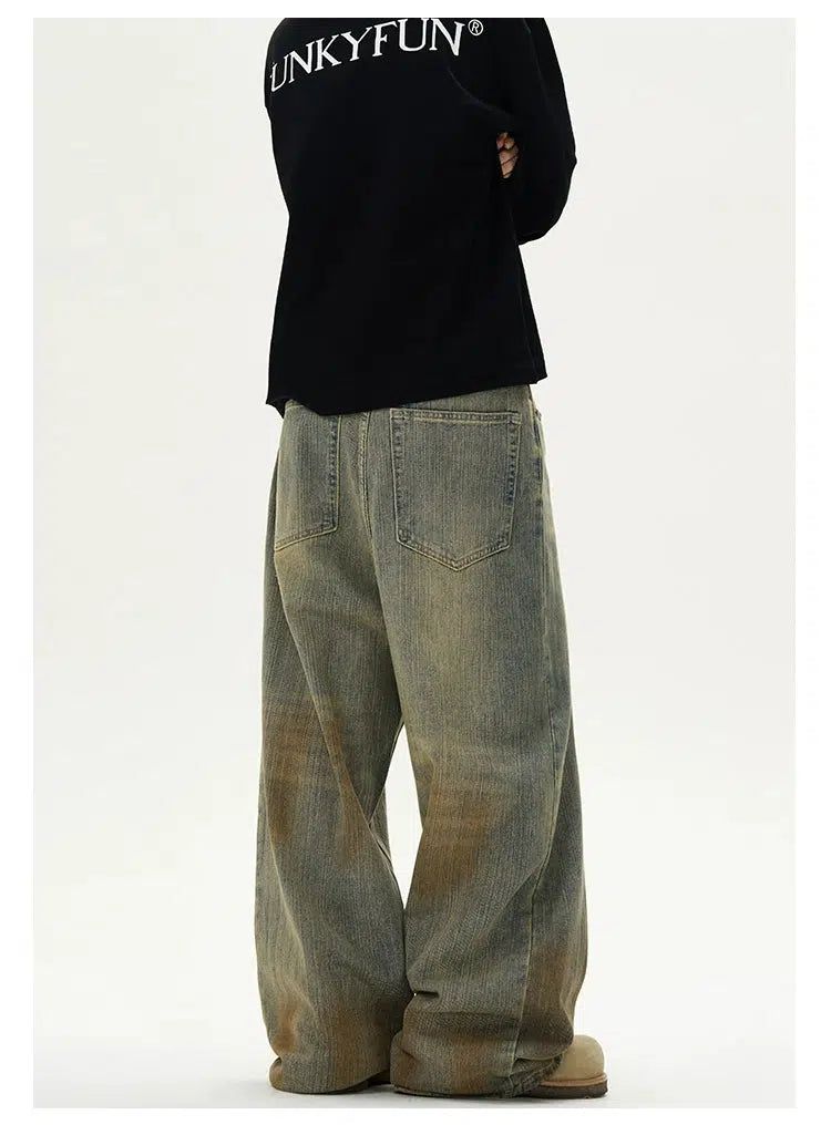 Bamboo Pattern Mud-Washed Jeans Korean Street Fashion Jeans By A PUEE Shop Online at OH Vault