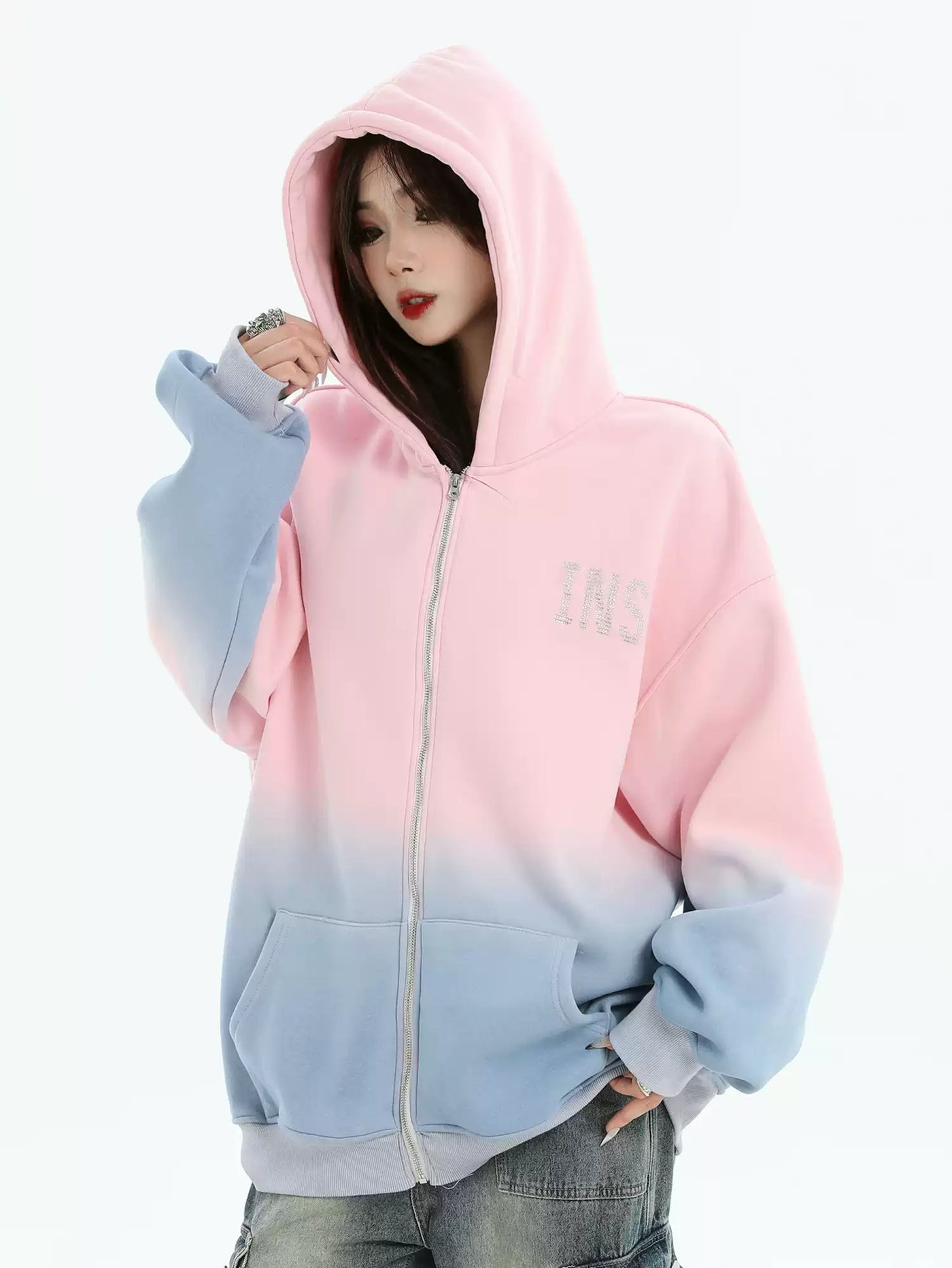 Gradient Faded Kangaroo Pocket Hoodie Korean Street Fashion Hoodie By INS Korea Shop Online at OH Vault