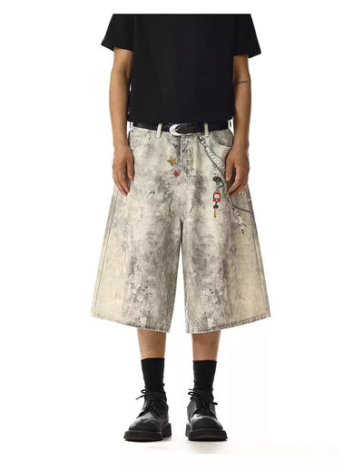 Smudged & Printed Denim Shorts Korean Street Fashion Shorts By MEBXX Shop Online at OH Vault