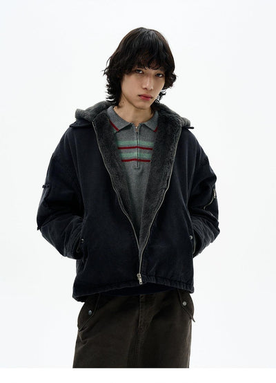 Fuzzy Multi-Pocket Zip-Up Hoodie Korean Street Fashion Hoodie By 77Flight Shop Online at OH Vault