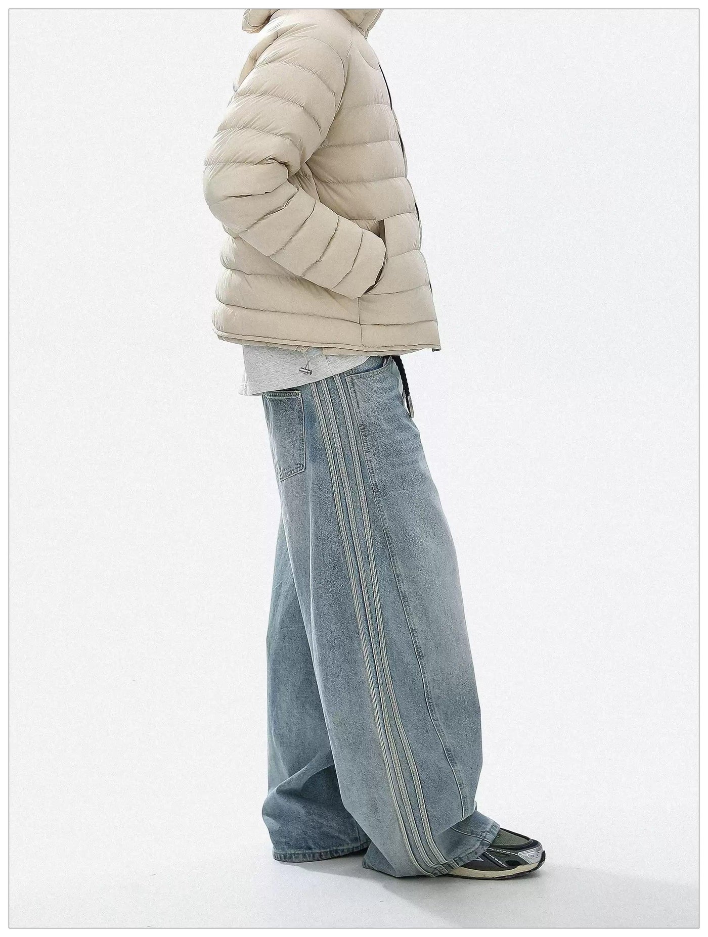 Washed Bar Stripes Jeans Korean Street Fashion Jeans By Mr Nearly Shop Online at OH Vault