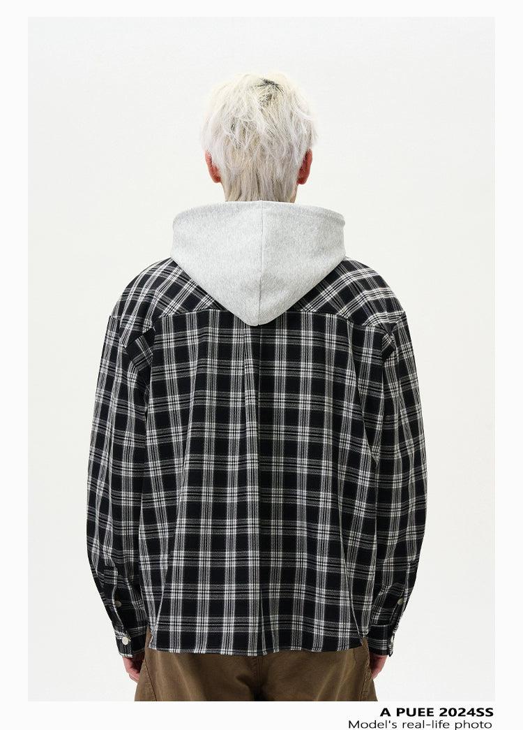 Drawstring Plaid Hooded Shirt Korean Street Fashion Shirt By A PUEE Shop Online at OH Vault