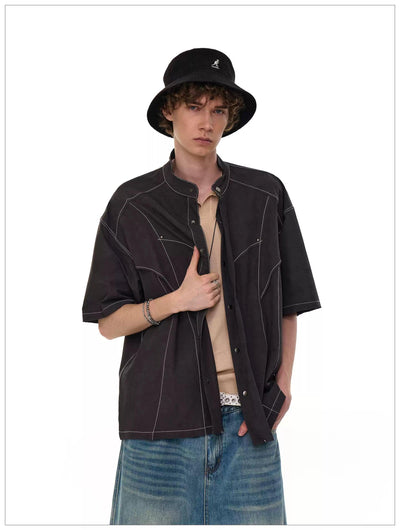 Contrast Lined Snap Buttoned Shirt Korean Street Fashion Shirt By Mr Nearly Shop Online at OH Vault