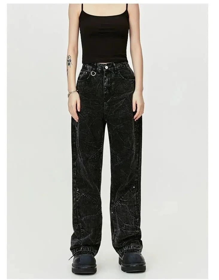 Lightning Washed Pattern Jeans Korean Street Fashion Jeans By Made Extreme Shop Online at OH Vault