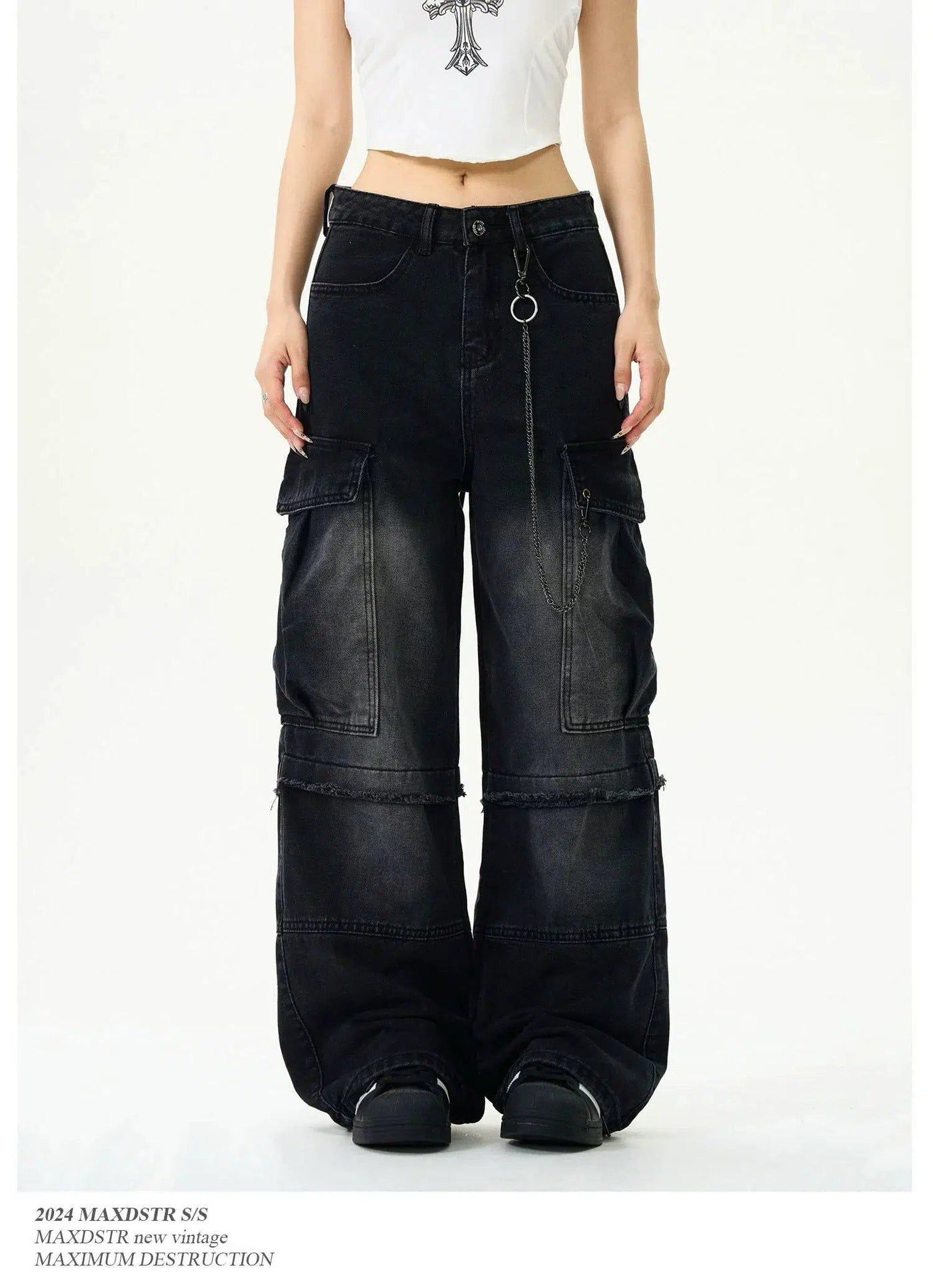 Washed Detachable Chain Jeans Korean Street Fashion Jeans By MaxDstr Shop Online at OH Vault