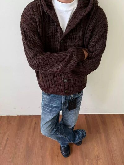 Twisted Knit Hooded Buttoned Sweater Korean Street Fashion Hoodie By Made Extreme Shop Online at OH Vault