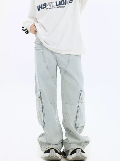 Light Wash Cargo Jeans Korean Street Fashion Jeans By INS Korea Shop Online at OH Vault