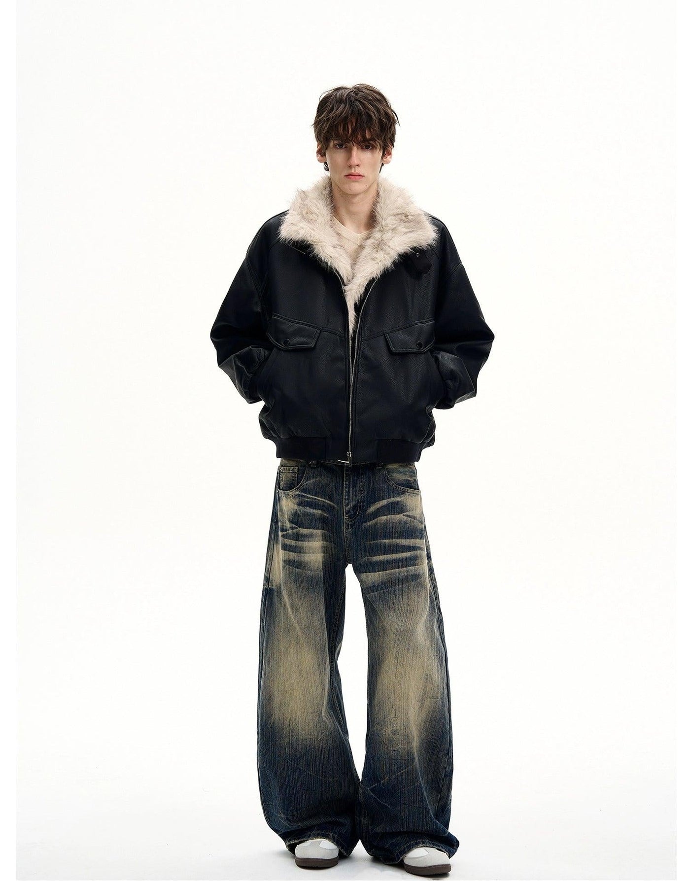 Fur-Trim Structured PU Leather Jacket Korean Street Fashion Jacket By MaxDstr Shop Online at OH Vault
