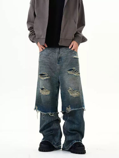 Patchwork Ripped Jeans Korean Street Fashion Jeans By 77Flight Shop Online at OH Vault