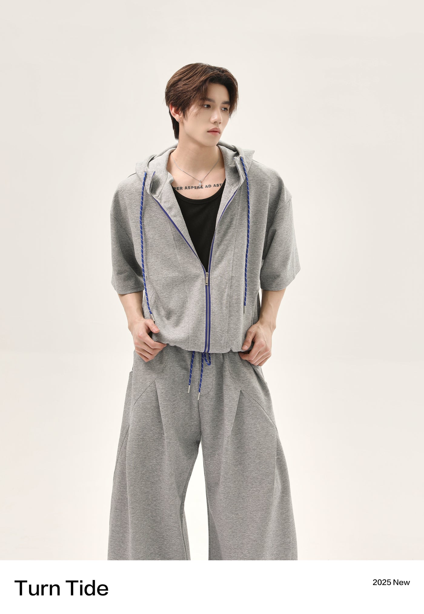 Contrast Drawstring Zipped Hoodie & Pleated Sweatpants Set Korean Street Fashion Clothing Set By Turn Tide Shop Online at OH Vault