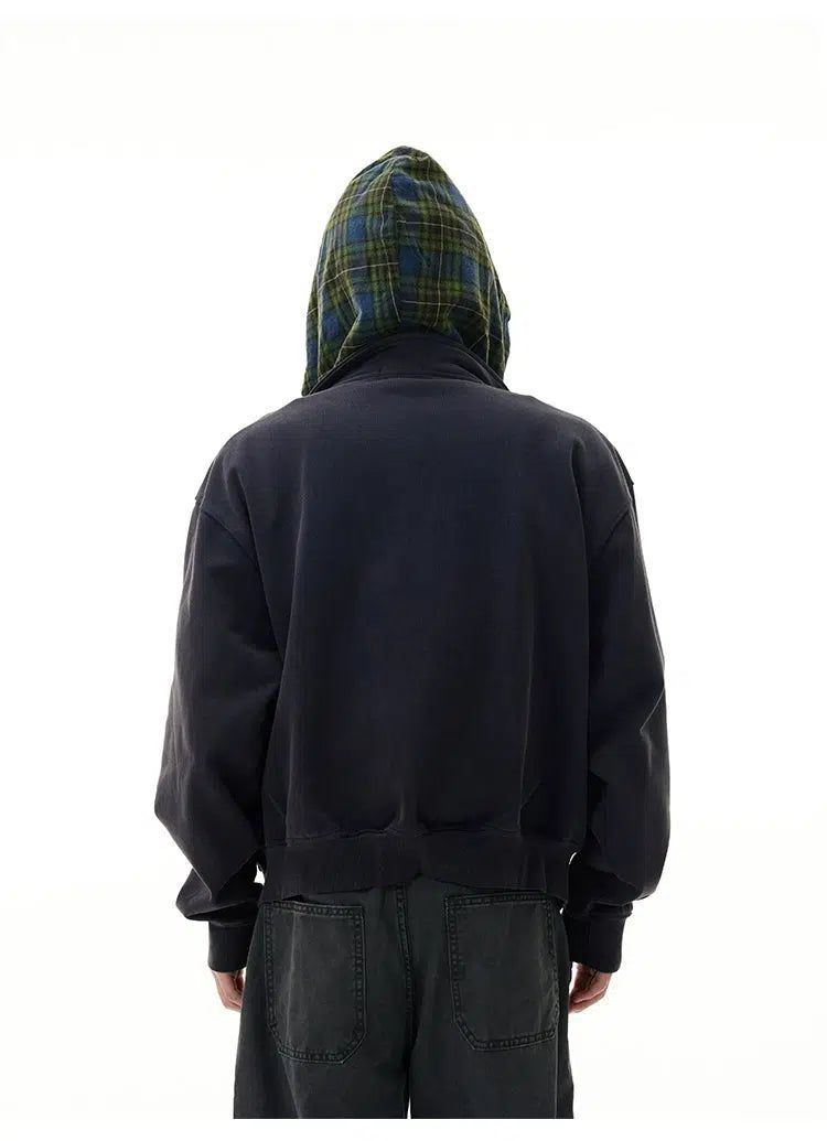 Two-Piece Plaid Zip-Up Hoodie Korean Street Fashion Hoodie By 77Flight Shop Online at OH Vault