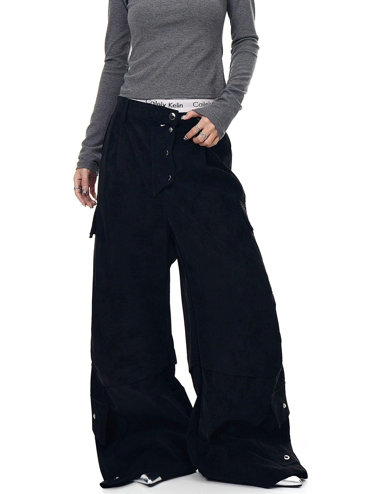 Multiple Buttons Wide Pants Korean Street Fashion Pants By Blacklists Shop Online at OH Vault