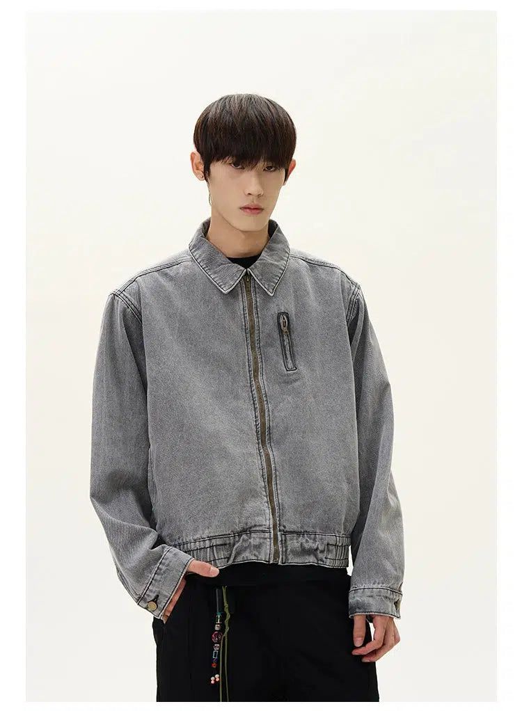 Zipped Pocket Fade Denim Jacket Korean Street Fashion Jacket By A PUEE Shop Online at OH Vault