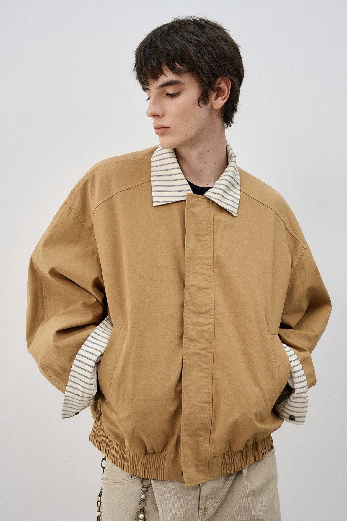 Stripe Spliced Ruched Hem Jacket Korean Street Fashion Jacket By MaxDstr Shop Online at OH Vault