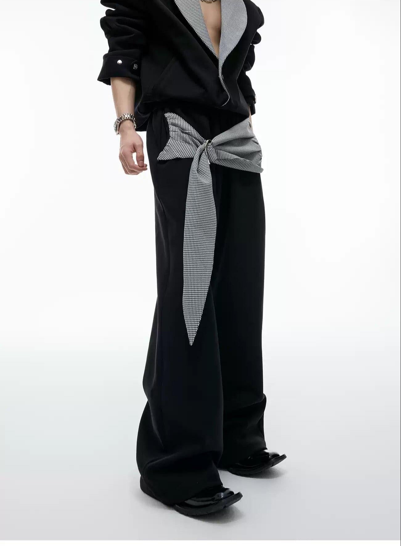 Spliced Houndstooth V-Neck Blazer& Lace-Up Drape Pants Set Korean Street Fashion Clothing Set By Argue Culture Shop Online at OH Vault