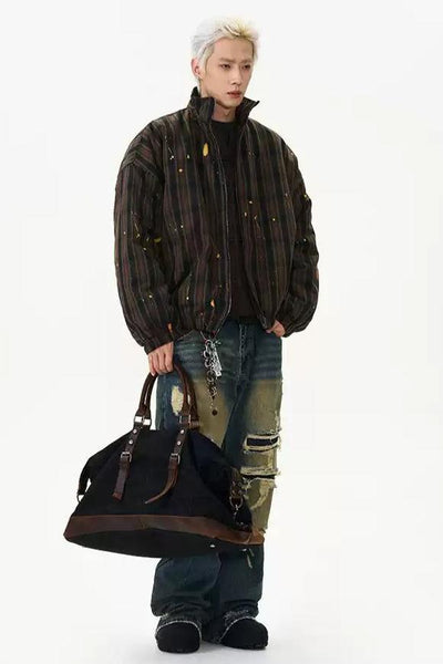 Color Splatters Plaid Puffer Jacket Korean Street Fashion Jacket By A PUEE Shop Online at OH Vault