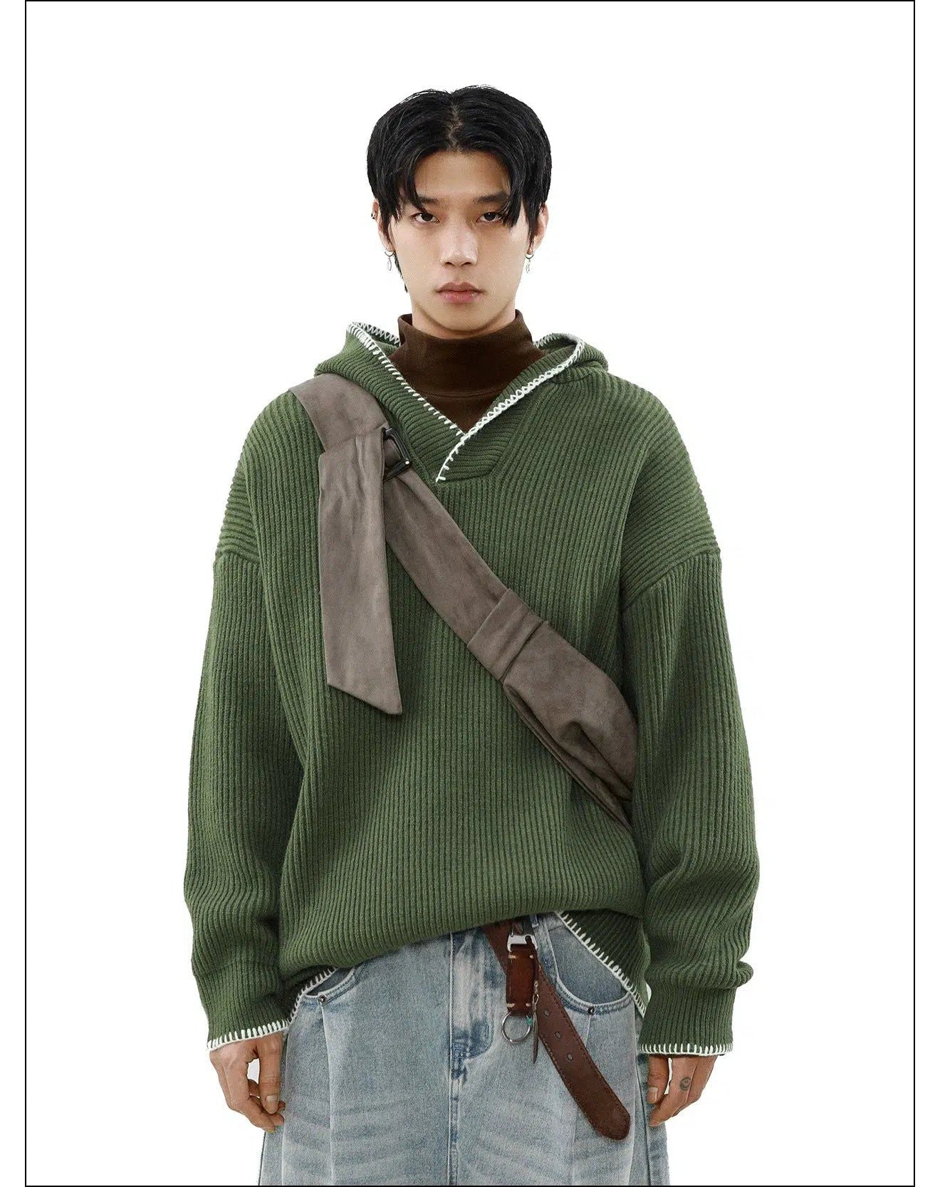 Stitched Contrast Knitted Hoodie Korean Street Fashion Hoodie By Mr Nearly Shop Online at OH Vault