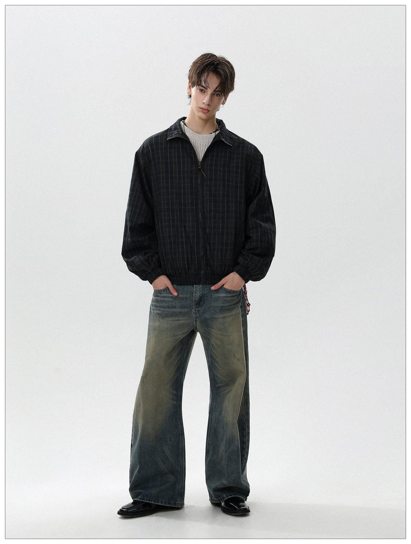 Clean Fit Checked Full-Zip Jacket Korean Street Fashion Jacket By Mr Nearly Shop Online at OH Vault