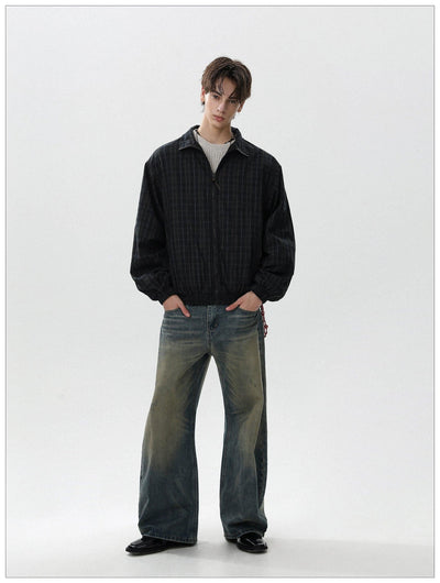 Clean Fit Checked Full-Zip Jacket Korean Street Fashion Jacket By Mr Nearly Shop Online at OH Vault