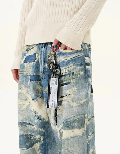 Washed Ripped Pattern Jeans Korean Street Fashion Jeans By 77Flight Shop Online at OH Vault